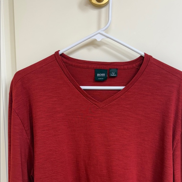 Hugo Boss Deep Red V-Neck Shirt - Picture 7 of 12